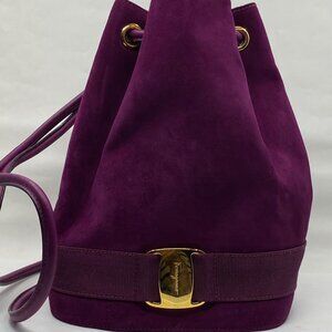 Authentic Salvatore Ferragamo Suede Purple Bucket Drawstring Purse Bag Backpack